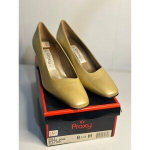 VTG Proxy Women's Gold 8.5 M Mali Nappa Dore Platino Heels Made in Spain